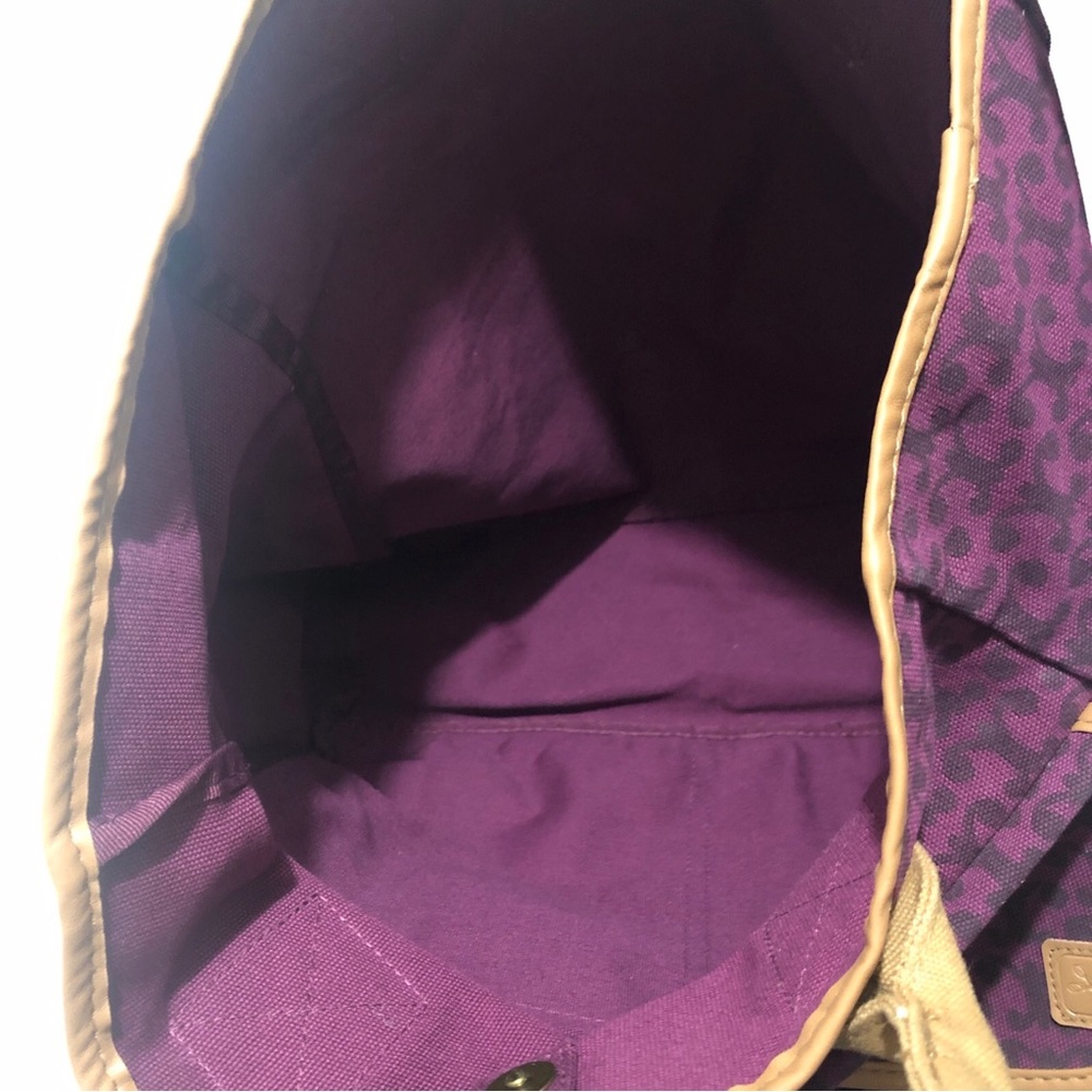 Purchase Canvas Tote Bag 12”Wx6”Wx13”H Floral Print High Capacity Pockets Maroon - Picture 7 of 9